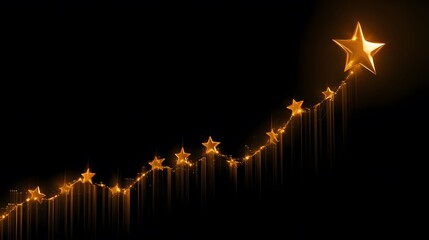 Wall Mural - A glowing star icon with a sharp upward trend line, symbolizing emerging success in a financial report, no background
