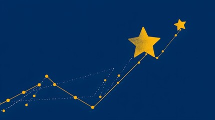 Wall Mural - A bright star icon connected to an upward line, representing success in a business report, no background