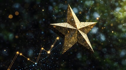 Wall Mural - A golden star symbol at the peak of an upward trend line, representing financial success, no background