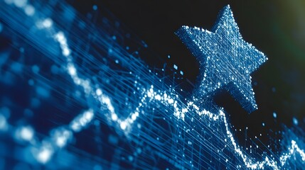 Wall Mural - A shooting star icon symbolizing a rising performer, integrated into a growth chart with sharp lines, no background