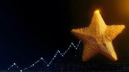 Wall Mural - A glowing star icon attached to an ascending trend line, representing financial growth, no background