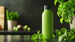 © Jakkarin - Creative Culinary Composition: Vibrant Green Thermo Water Bottle among Healthy Smoothie Ingredients on Kitchen Counter