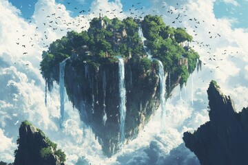 Wall Mural - a floating island in the middle of a cloudy sky