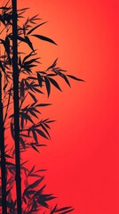 Wall Mural - bamboo emblem design, minimalist vector art featuring clean lines, solid color texture, and negative