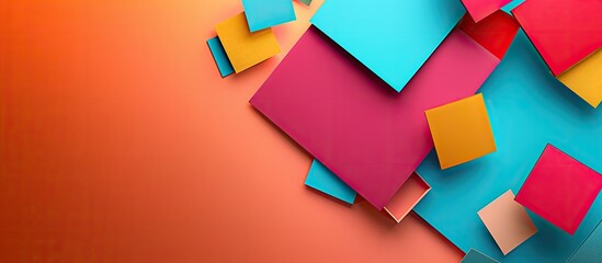 Wall Mural - top view mockup with colorful paper creating an abstract and vibrant copy space image