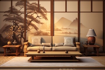 Canvas Print - Asian living room architecture furniture building.