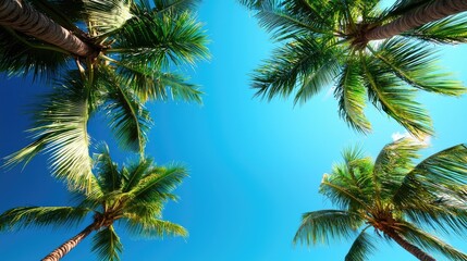 Wall Mural - palm trees under a clear blue sky, vibrant tropical scene.