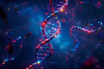 Wall Mural - representation of a double helix dna strand with animated molecular tools, symbolizing gene editing 