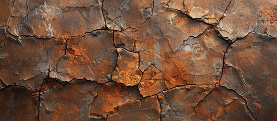 Wall Mural - Cracked brown stone wall with rust color in a cave for an abstract background and texture Beautiful patterns provide ample copy space in close up view ideal for work banners or seamless wallpapers