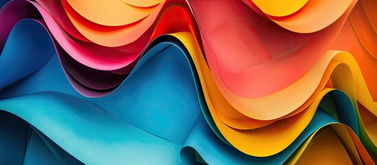 Wall Mural - top view mockup with colorful paper creating an abstract and vibrant copy space image