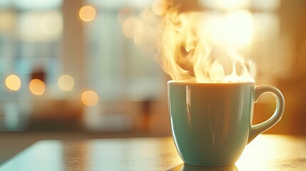 Steaming Coffee Mug in Soft Morning Light