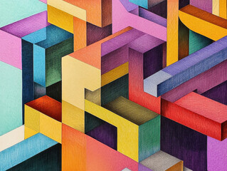 A collection of geometric shapes arranged in a cascading pattern