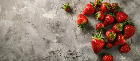 Ripe succulent strawberries on a concrete backdrop a healthy and sweet dessert full of vitamins with space for additional images