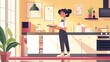 © BanklangArtshop - Woman serving dessert in a modern kitchen, cheerful atmosphere, bright colors.