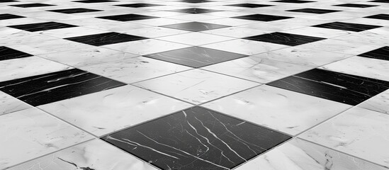 Wall Mural - detailed black and white tile floor with geometric pattern ideal for text placement in copy space im