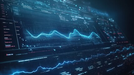 Wall Mural - Visual data screen, data table, Stereoscopic data chart, blue background. Generative AI.