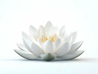 Poster - Flat Floating White Lotus Flower Close-Up Mid-Air Delicate Petals Mental Clarity Symbolism Isolated White Background Simple Vector Illustration for Smart Business Use