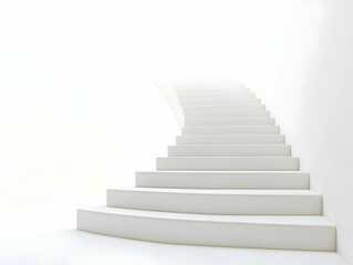 Sticker - Flat Ascending White Staircase Concept - Wide Shot of White Stairs Ascending into Space, Symbolizing Personal Growth, Progress, Isolated on White Background, Simple Vector Illustration for Smart Busin