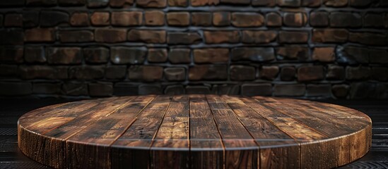 Sticker - Wooden table with a podium for product photography offering a professional presentation with copy space image