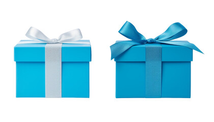 Wall Mural - set of two blue and white gift box with ribbon isolated on transparent background cutout