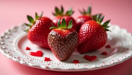 Poster -  A plate of love  strawberries and hearts