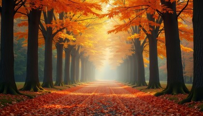 Wall Mural -  Autumns golden path through the trees