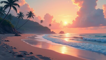 Poster -  Tranquil beach sunset perfect for serene moments