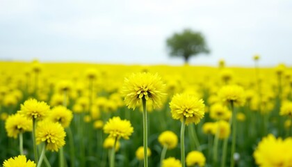 Sticker -  Blooming field of yellow flowers under a clear sky