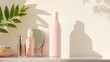 © Jakkarin - Luxurious Self-Care Ritual with Elegant Pink Thermo Water Bottle on Vanity | Enhancing Wellness and Beauty with Beauty Products and Mirror Reflection