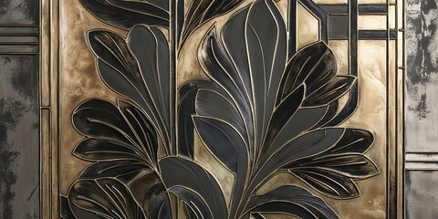 Poster - Art Deco Floral Metal Panel