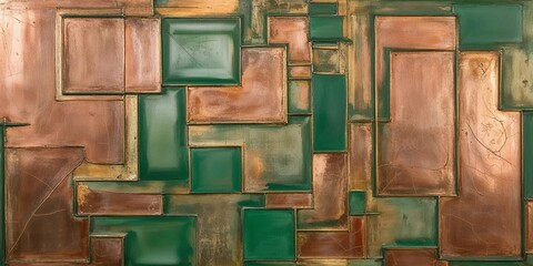 Sticker - Abstract Copper and Green Geometric Panel