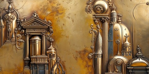 Canvas Print - Ornate Golden Wall Sculpture