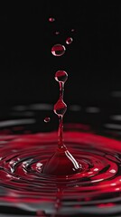 Wall Mural - a captivating drop of red liquid splashes in a dark environment, creating an elegant ripple effect.