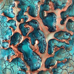 Wall Mural - A vibrant abstract pattern depicting fluid forms and blue hues, creating a captivating visual effect with organic shapes.