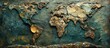© Almahyra - A world map made of garbage and plastic waste, on a dark blue background.