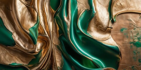 Wall Mural - Golden and Emerald Liquid Swirls