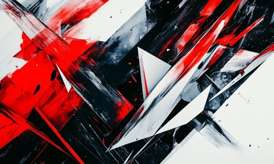 bold abstract background featuring angular shapes and contrasting colors like black, white, and vibrant red,