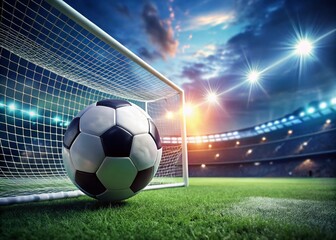 Soccer Ball in Focus with Blurry Goalpost Background for Dynamic Sports Imagery