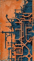 Poster - Blue Intricate Pattern on Orange Background