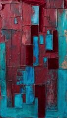 Sticker - Layered Abstract Painting in Burgundy and Turquoise