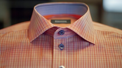 Close-up of a stylish checkered dress shirt with button details