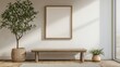 © Budi - Blank wall frame above a simple bench in a Scandinavian-style room