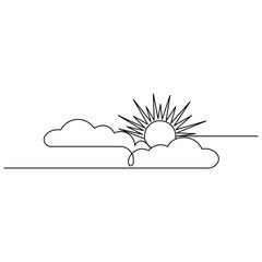 cloud single line art, continuous one line drawing of isolated outline vector icon