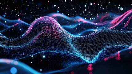 Fototapete - Abstract wave of binary code flowing through space