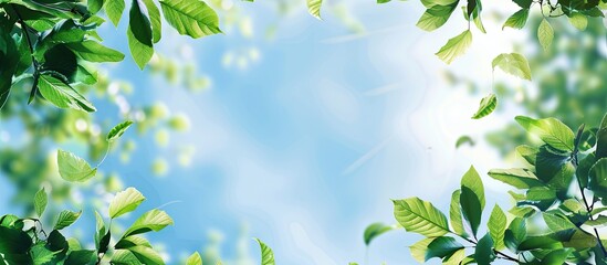 Poster - Summer blue sky and forest tree leaves create a serene background for the copy space image