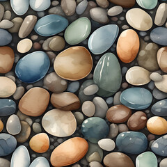 Seamless watercolor pattern of sea rocks gently crashing against the waves.