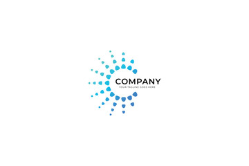 Wall Mural - Tech Company Logo Global Connection and Network with Dots Halftone Shape Linear Round