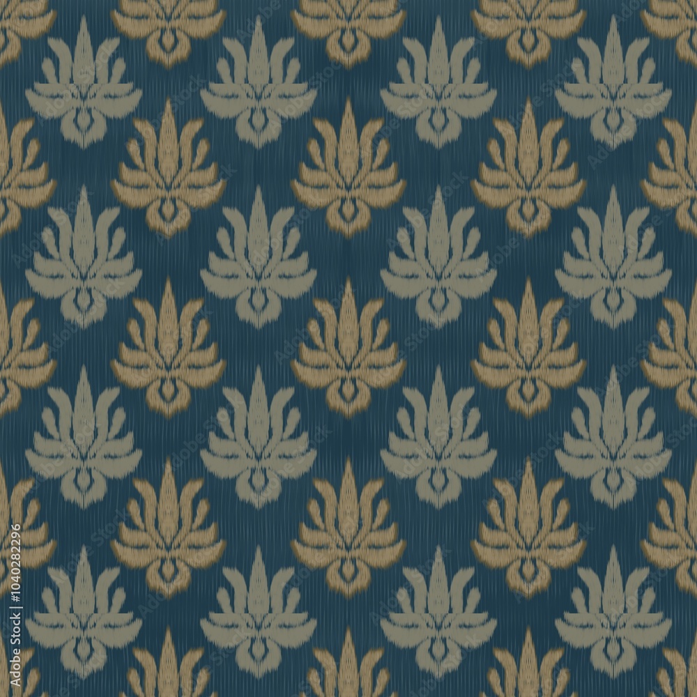 Ikat damask seamless pattern of a repeating pattern of stylized lotus ...