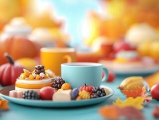 Canvas Print - Autumnal Snack Break with Coffee and Dessert.