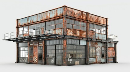 Industrial building exterior with raw, exposed materials